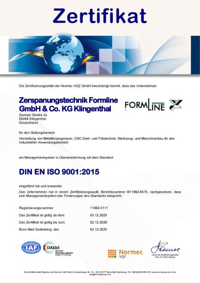 Zertifikat DIN EN ISO 9001:2015
